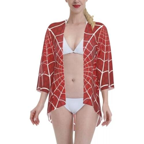 2021 Women Swimming Wear Kimono Cardigan Anime Harajuku movie Costume Tom Holland Spider Eyes Summer Bathing Suit blouse