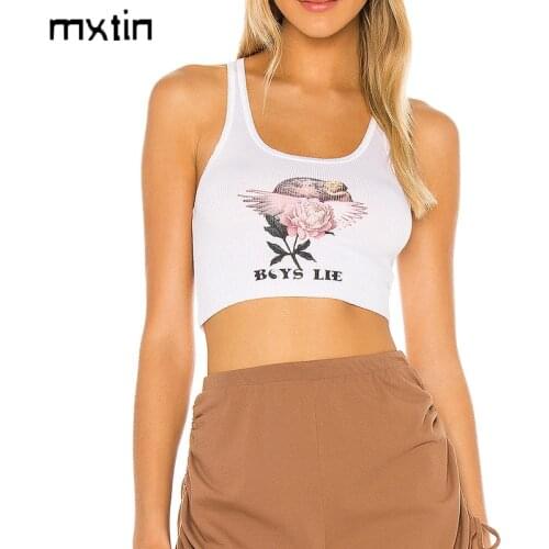 2021 Summer Vintage Rose Print Cropped T Shirt Women Tops Tees O-neck Sleeveless Stretch Slim Female Harajuku Ladies T-Shirt