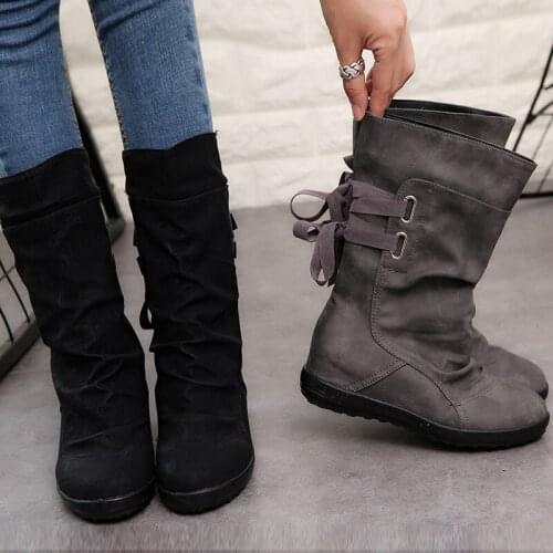 2021 Women Boots Fashion Casual Ladies Shoes Boots Suede Leather Buckle Boots High Heeled Snow Shoes For Femme Ladies Shoes