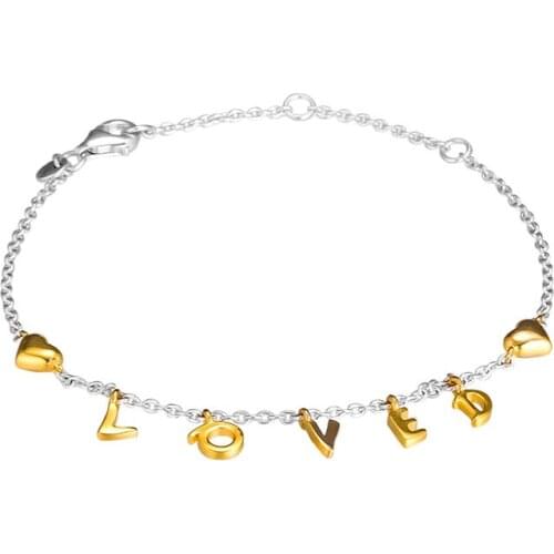 Golden Shine Loved Script Chain Bracelets for Women Original 925 Sterling Silver Bracelets Jewelry Girls Valentine Day Jewellery