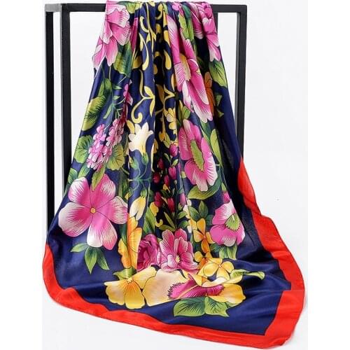 90*90CM Spring/Summer New Ladies Printed Big Square Classic Peony Printed Scarf Decoration Fashion Women Adult Rayon Floral