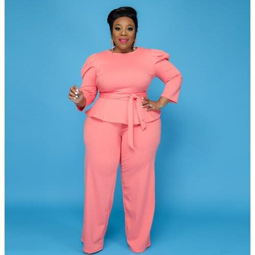 ZJFZML ZZ Women Clothing 2 Piece Set Large Size Three Quarter Sleeve T-shirt and Wide Leg Trouser Suit Dropshipping Wholesale