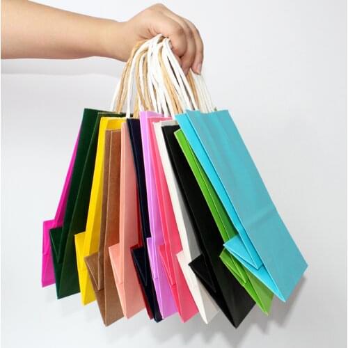 50pcs DIY Multifunction soft color paper bag with handles Festival gift bag shopping bags kraft paper packing bag