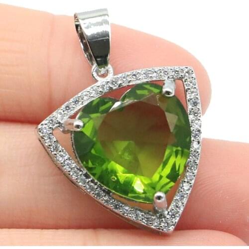 31x21mm Anniversary Heart Shape Created Green Peridot Pink Tourmaline Cubic Zircon For Women Bride Wedding Silver Pendant