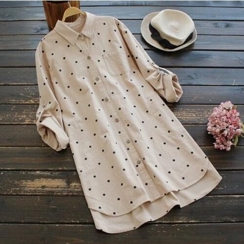 3828 New Spring Women Blouse Japan Style Literary Turndown Collar Print Tops Cotton Linen Long Sleeve Shirts Women
