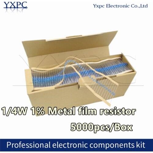 5000pcs/lot 1/4W 1% Metal film resistor 1R~1M 100R 220R 330R 1K 1.5K 2.2K 3.3K 4.7K 10K 22K 47K 100K 100 220 330 2K2 3K3 4K7 ohm