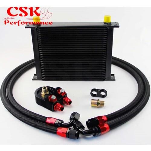 30 ROW AN-10AN UNIVERSAL ENGINE TRANSMISSION OIL COOLER+1.4M, 1.6M HOSE BLACK