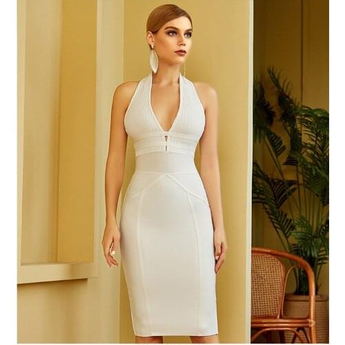 ARIANA Fashion Women Backless High Quality Party Prom Evening Night Halter Affordable Luxury White Bandage MIdi Dresses