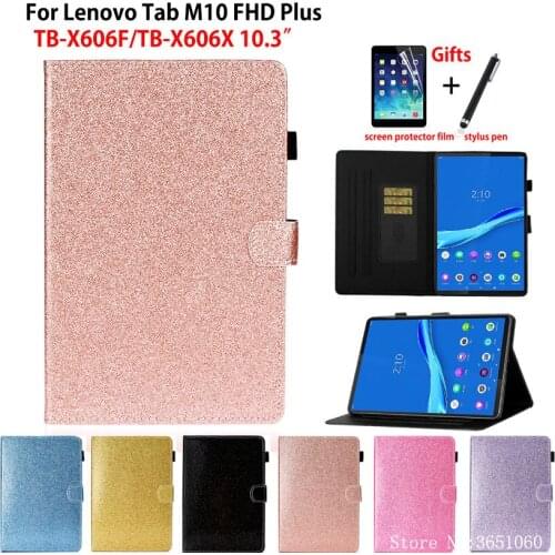 Glitter Case For Lenovo Tab M10 FHD Plus Cover 10.3 TB-X606F TB-X606X Funda Tablet Flip Stand Shell Capa Coque +Gift