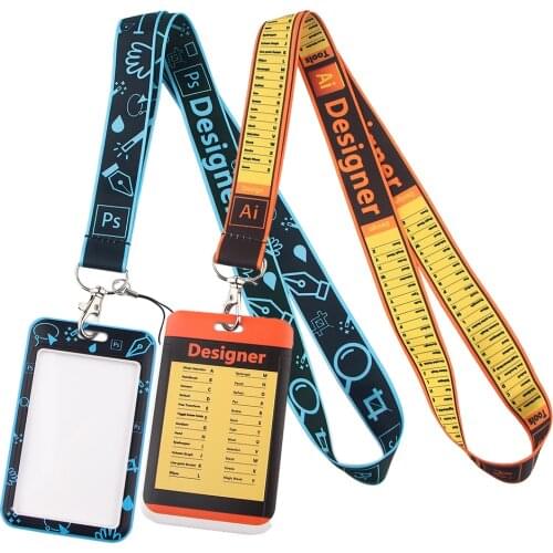 PF415 Dongmanli PS AI Photoshop Lanyards Keychain Badge Holder ID Card Pass Hang Rope Lariat Lanyard Key Chain Designer Gift