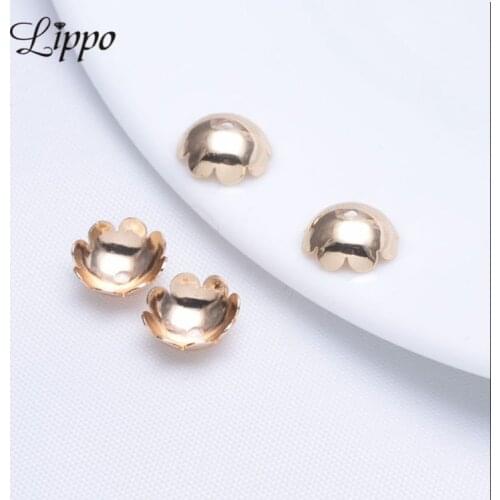 30pcs 8mm 10mm 24k Gold plated Copper Floral Bead Cap Flower Beads Caps Jewelry Findings & Components