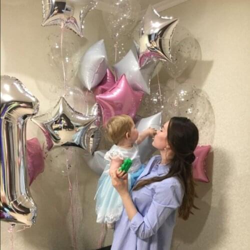 1PCS Baby Shower 18 inch Pink White Star Helium Foil Balloons Girls Happy Birthday Party Supplies 1st Party Decoration Air Ball