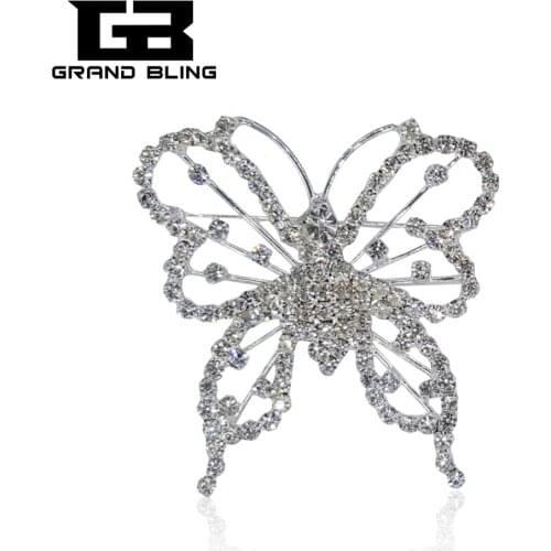 Grandbling New arrival Fashion Jewelry Rhinestone Crystal Butterfly Brooch for Suit Decoration