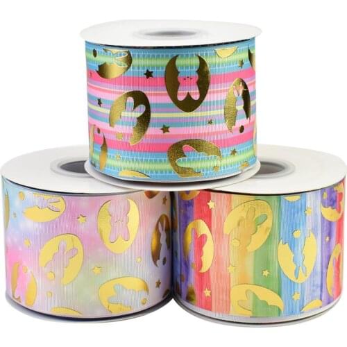 HSDRibbon 75mm 3inch hsd-design custom Easter Bunny Pattern on Grosgrain Ribbon