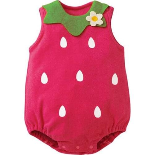 Baby Girl Rompers Sleeveless Summer Clothes Lovely Pink Strawberry Costume Girls One Piece Short Jumpsuit