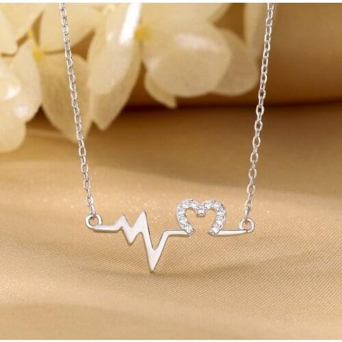 Korean Style High Grade 925 Real Silver Heart Beat Love Chocker Necklaces For Women Ladies Cubic Stones Electrocardiogram Party