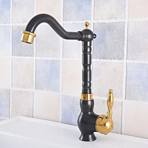 Oil Rubbed Bronze Black & Gold Brass Kitchen Faucet 360 Swivel Bathroom Basin Sink Mixer Tap
