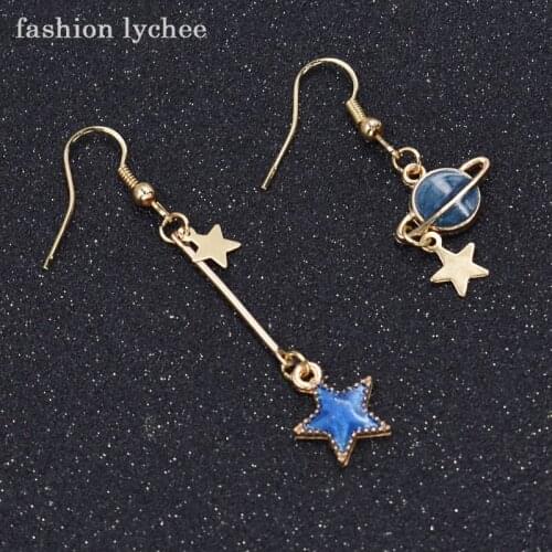 Fashion lychee Women Planet Star Asymmetry Dangle Earrings High Quality Girls Earring Jewelry Accessories