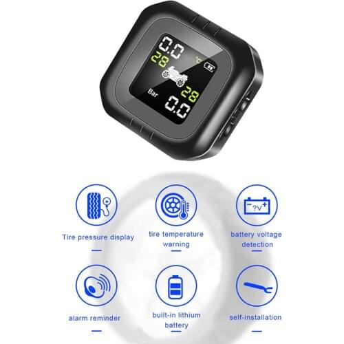 Motorcycle TPMS USB Waterproof Real Time Tire Pressure Monitoring System Wireless LCD Display With 2 External Sensor Tyre Tool