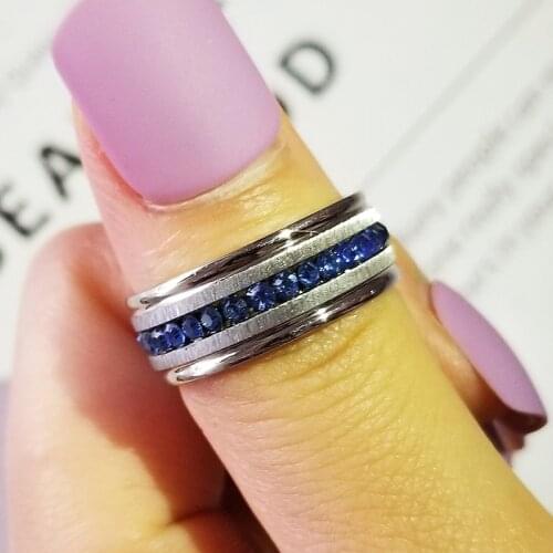2021 New Luxury Blue Silver Color Round Mens Ring For Men Anniversary Gift Jewelry Wholesale Moonso R5529