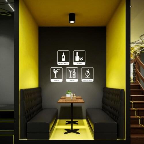 Drinks Bottle Silhouette And Name Wall Sticker Decal Resto-Bar Sticker Wall Art Decoration A00947