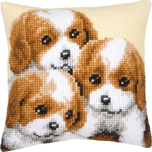 DIY Cross Stitch Cushion Cover Three Puppies Needlepoint Kits Printed Canvas Chunky Yarn Cross-stitch Pillow Case Arts & Crafts