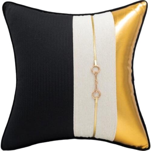 Jacquard Cushion Cover Gold White Blue Patchwork Pillow Cover Decorative Living Room Waist Pillows Pillowcase Home Decor