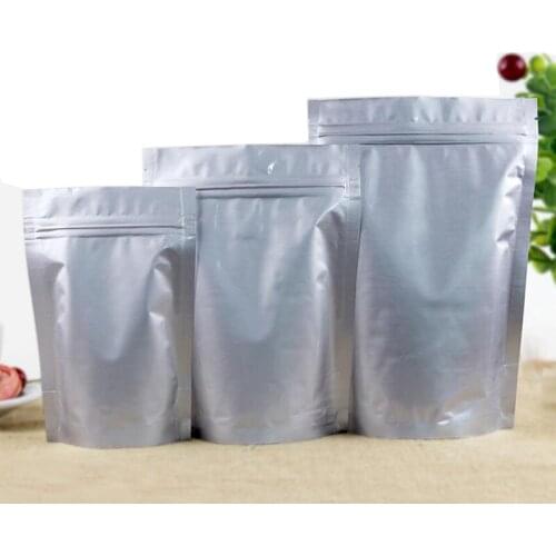 Factory 50pcs wholesale many size Reusable stand up silver aluminum foil ziplock bag,food grade thick ziplock coffee foil bags