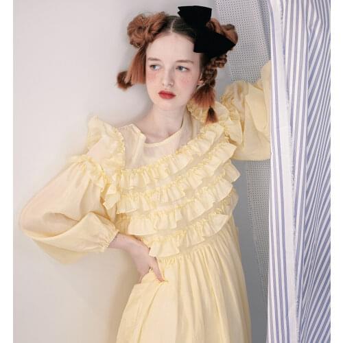 Imakokoni original sweet ruffled high waist dress was thin bubble long-sleeved princess dress summer 213321