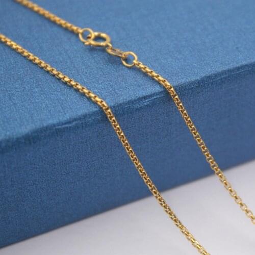 New Solid 18K Yellow Gold Necklace 1.2mm Square Rolo Link Chain Necklace 18 Inches Stamped Au750 For Women Wedding Party