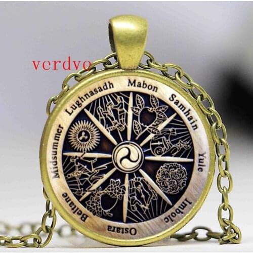 Zodiac Wicca Pendant Zodiac Wicca Charm Necklace Crescent Retro Necklace Women Jewelry Men Gift