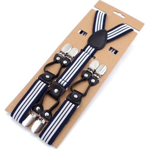 Casual Suspenders 2.5cm*120cm Leather Y-Back Striped Elastic Suspender Womens strap trousers 6 Clips Wedding Braces MBD8694