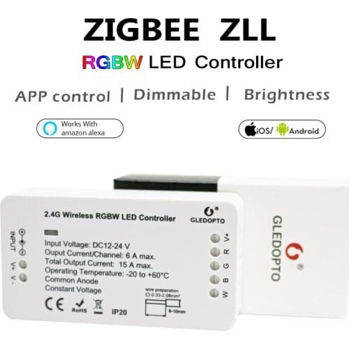 DC12-24V ZIGBEE RGBW Led Controller ZLL smart phone APP Amazon alexa voice control For Colorful RGBW LED Strip Light Ribbon Tape