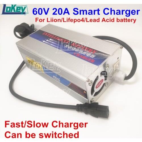 Smart Charger 60V 20A 16S 67.2V lipo 20S 73V lifepo4 fast Charger for ebike motorcycle lithium ion lifepo4 lead acid battery