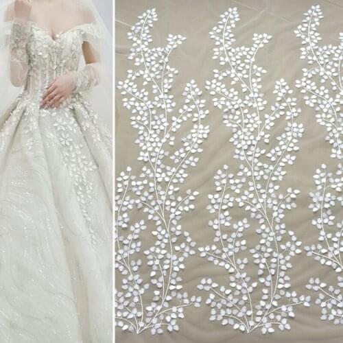 High-Grade 3D Satin Embroidery Branches Flower Lace Fabric Wedding Dress Veil DIY Childrens Clothes Sew Patch Accessories