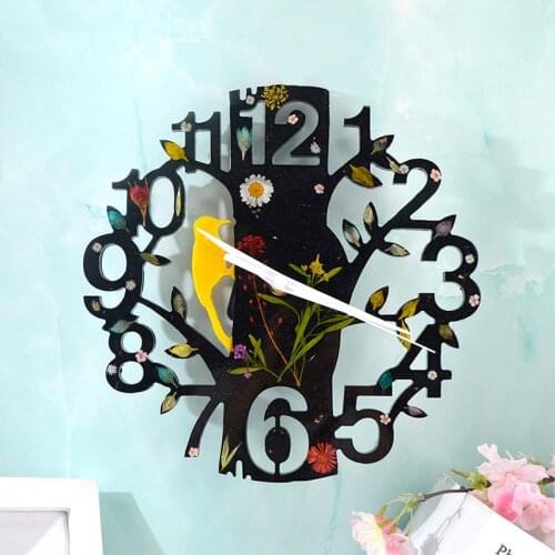 Woodpecker with Tree Wall Clock Resin Molds DIY Epoxy Resin Forest Style Bell Silicone Molds