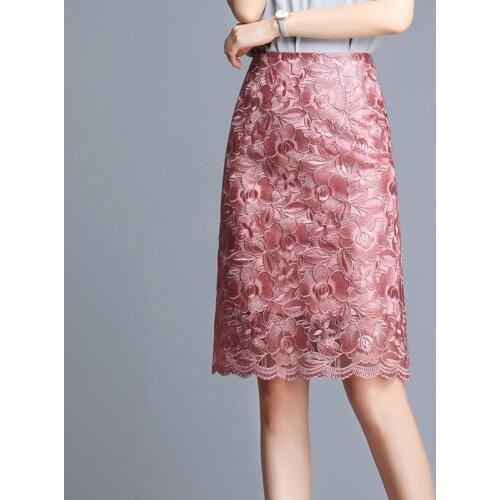 Summer Fall Office Lady Womens Black Grey Knee Length Pencil Lace Skirt, Spring Woman Elegant Career 3xl High Waisted Skirts