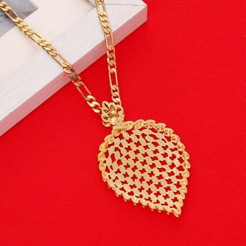 Women Big Gold Leaf Pendant Necklace Middle East Jewelry Gold Color Tree Plant Pendant African Jewelry