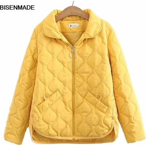 Women Clothing Short Parka Plus Size Autumn Winter Thin Padded Jacket Warm Simple Loose Buttons Split On Both Sides Quilted Coat