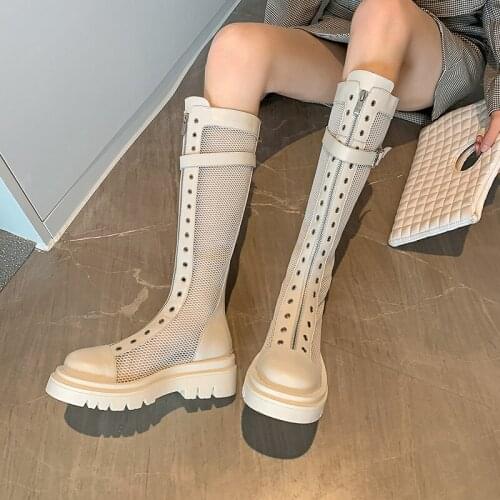 The New Metal Buckle Knee High Boots Zipper Women Summer Boots For Women 2021 Spring Summer Cool Working Casual Shoes Woman Heel