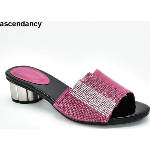 Fuchsia Color Wedding Shoes for Women Italian Women Wedding Shoes Decorated with Rhinestone Daily Slippers for Ladies Shoes