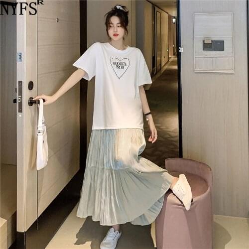 NYFS Summer Dress 2021 Korean New Loose Love embroidery Patchwork Silk Woman Dress Vestidos Robe Elbise Fashion Long Dress