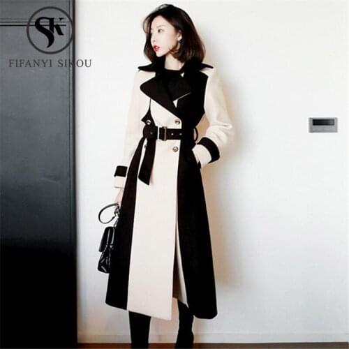Winter Women Wool Blend Coats High quality Loose Fashion Long Trench Coat Thick Warm Overcoat Female Woolen Coat With Belt