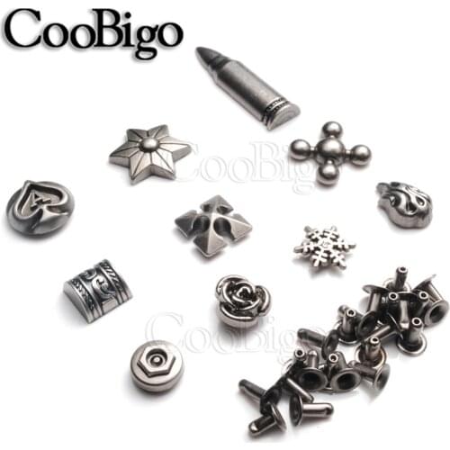 10sets Pewter Studs Rivet Spikes Punk Rock Garment Shoe Bag Pets Collar DIY Leather Craft Parts Rose Flame Snowflake