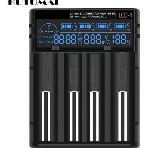 18650 4 Slots LCD Display Smart Battery Charger for AA/AAA NiMH Rechargeable Batteries Independent Charging 4bay Battery Charger