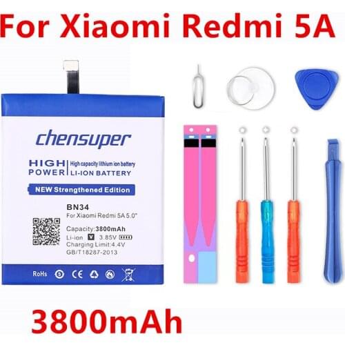 2pcs/chensuper 0 Cycle 3800mAh Battery for Xiaomi BN34 Redmi 5A 5.0" 5.0 inch High Quality Mobile Phone Replacement Accumulator