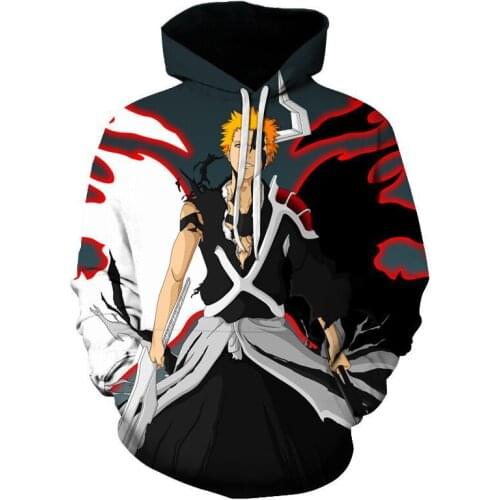 2021 Hoodies Anime Bleach 3D Printed Hooded Sweatshirt Black White Men Women Hip Hop Pullover Hoodie Oversize Top