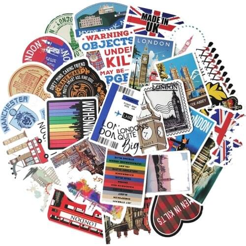 50pcs British landmarks Building Cartoon scrapbooking Stickers Waterproof Skateboard Suitcase Guitar Graffiti decals Kid Toy