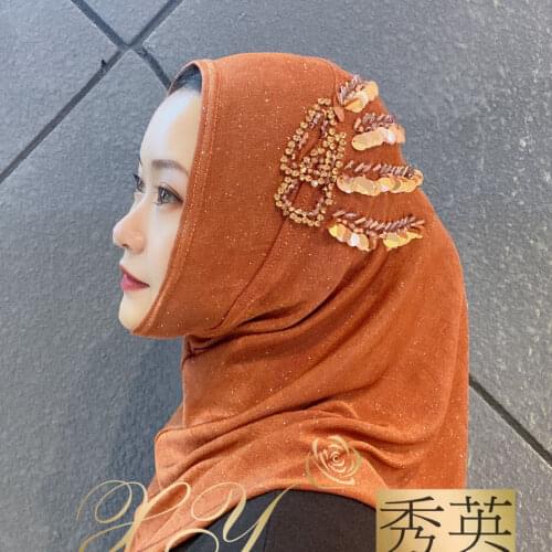 Sequins Jersay Easy To Wear Instant Underscarf Women Saudi Hijab