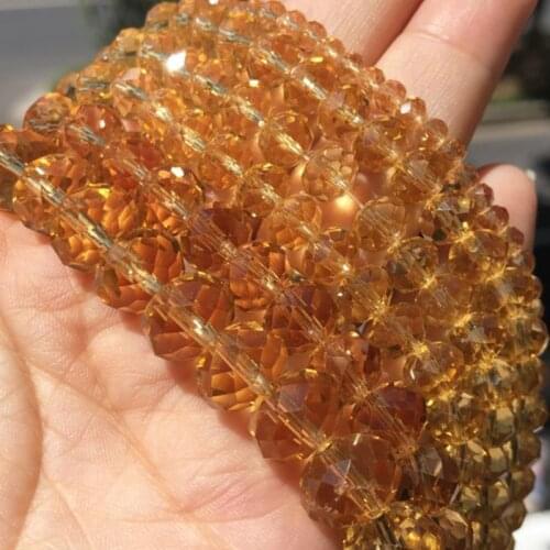 Natural Faceted Champagne Crystal Glass Beads Loose Round Rondelle Beads For Jewelry Making DIY Bracelet Necklace 4/6/8/10/12mm